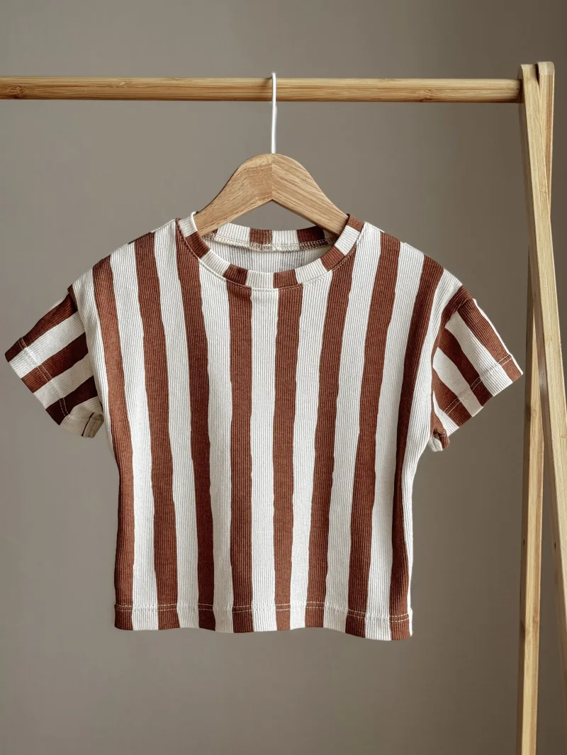 Kinder Oversize T-Shirt aus Bio Rib Jersey – Streifen Natural | Handgemachtes Unisex Shirt für Kinder