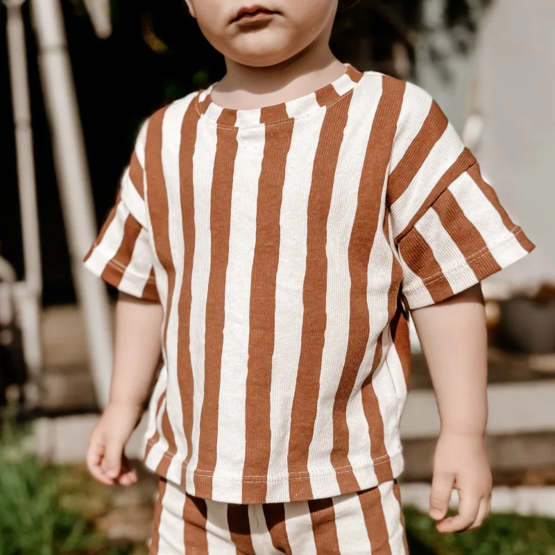Kinder Oversize T-Shirt aus Bio Rib Jersey – Streifen Natural | Handgemachtes Unisex Shirt für Kinder