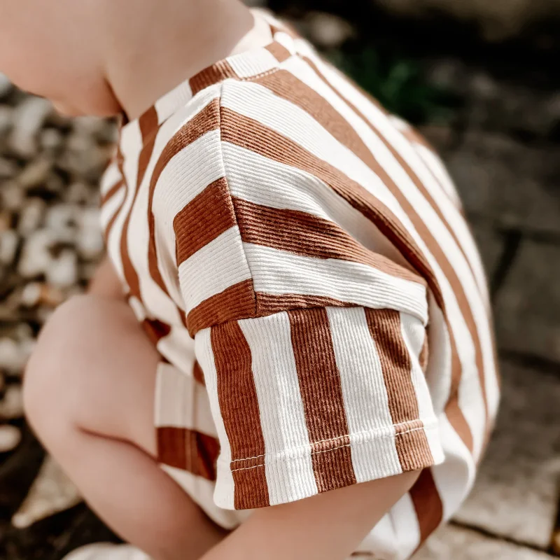 Kinder Oversize T-Shirt aus Bio Rib Jersey – Streifen Natural | Handgemachtes Unisex Shirt für Kinder