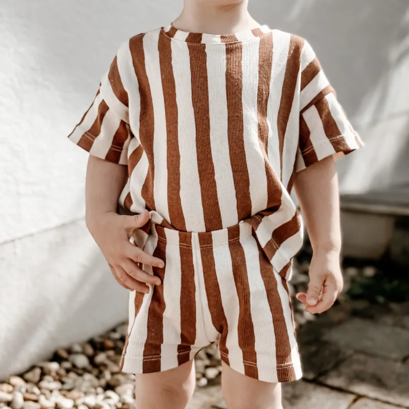 Kinder Oversize T-Shirt aus Bio Rib Jersey – Streifen Natural | Handgemachtes Unisex Shirt für Kinder