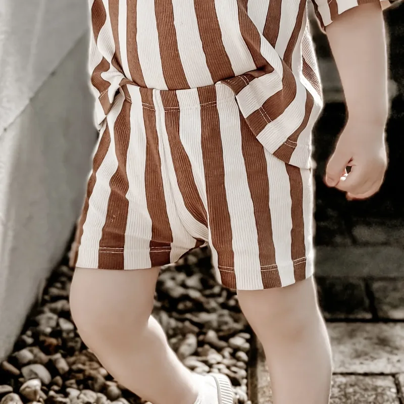 Kinder Shorts aus Bio Rib Jersey – Streifen Natural | Bequeme handgemachte Sommer Shorts für Babys & Kinder