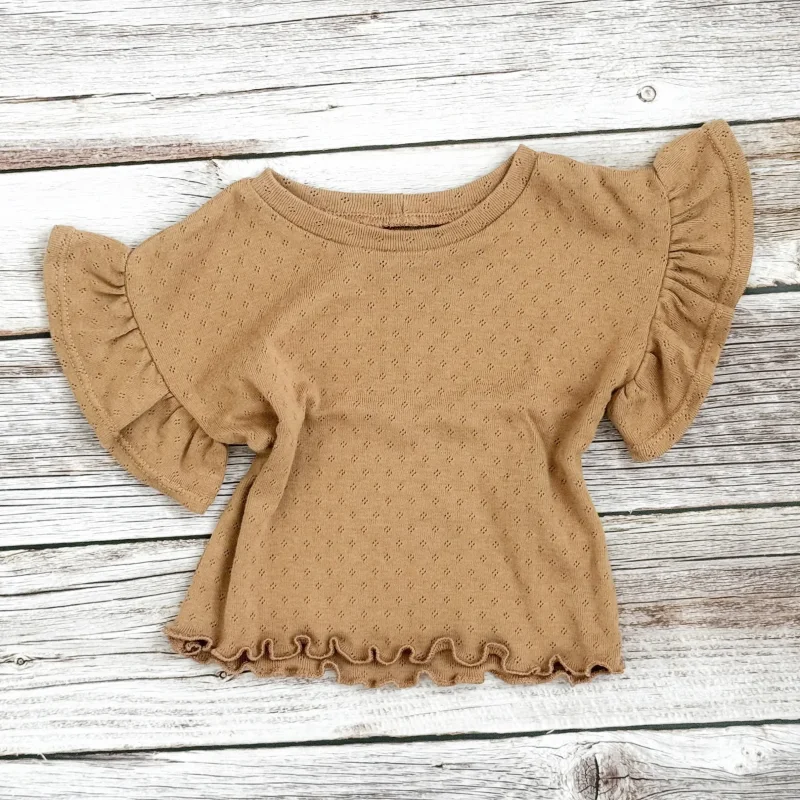 Kinder Volantshirt Pointelle Caramel | Kurzarm | Handmade