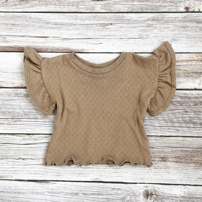 Kinder Volantshirt Pointelle Kakao | Kurzarm | Handmade